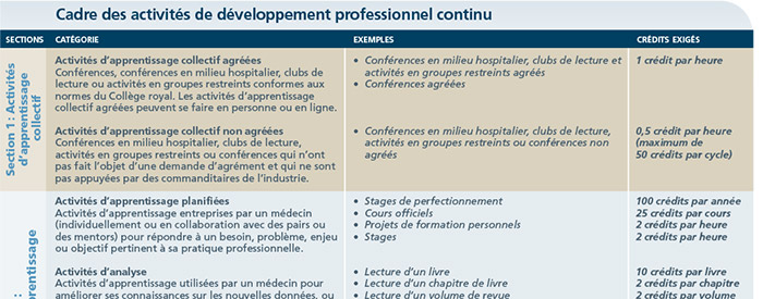 Framework of continuing professional development activities